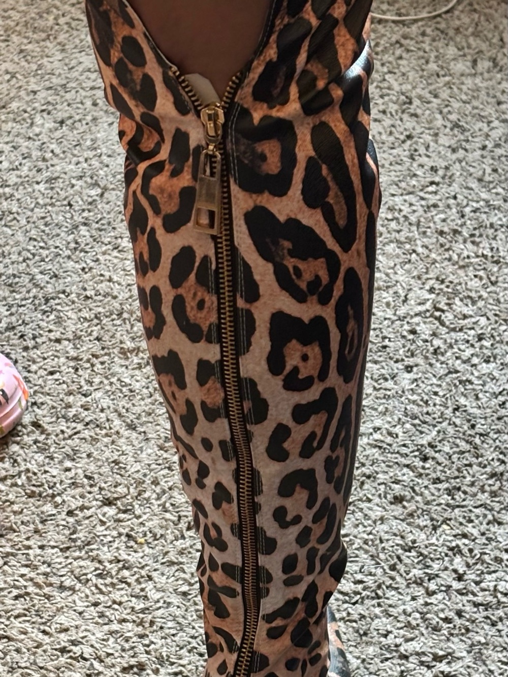 Leopard Print thigh high Stiletto Boots - Brown/Black - Picture 5 of 5